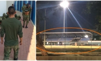Militares acuartelados en el estadio de béisbol del Polideportivo.