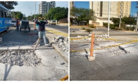 Obreros trabajaron desde este viernes en la tarde en la reparación del hueco en el Mayor.