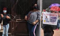 Protesta de los docentes en las puertas de la Alcaldía de Santa Marta.