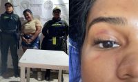 Heidis Llerena y la policía agredida.