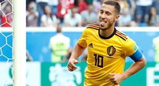Eden Hazar celebrando el segundo gol de Bélgica.