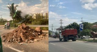 Escombros arrojados en la vía. 