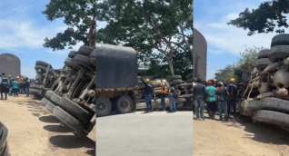 Aparatoso accidente en Gaira: tractomula cargada con palma de aceite terminó volcada