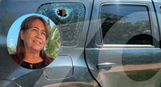 Lissi Judith Camargo Noriega y la camioneta baleada.
