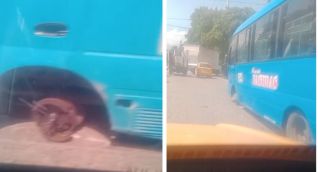 El bus se quedó sin llanta en plena avenida.