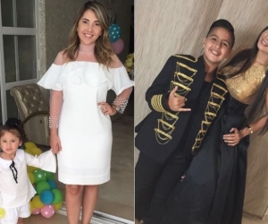 Dayana Jaimes con su hija Paula, y Caya Varón con su primogénito Martín Elías Jr.