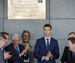 El presidente portugués, Marcelo Rebelo de Sousa, el primer ministro portugués, Antonio Costa y Cristiano Ronaldo en el evento de nombramiento del aeropuerto de Madeira en Portugal.