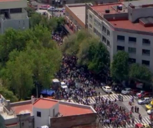 Así se ve la capital de México, la gente saliendo de los edificios.