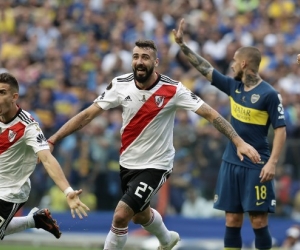  El jugador de River Plate Lucas Pratto celebra el empate de su equipo luego de un autogol de Carlos Izquierdoz.