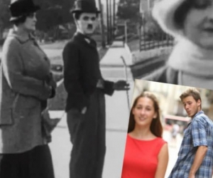 Charles Chaplin en un cortometraje que podría ser el precursor del conocido meme.