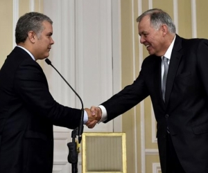 Presidente Duque y Alejandro Ordóñez, durante el acto de posesión de este último, como embajador ante la OEA.