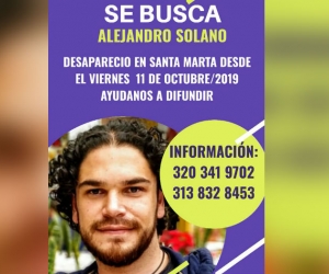 Se busca a Alejandro Solano, desaparecido en Santa Marta