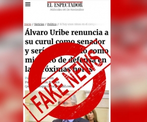 Falsa noticia sobre renuncia al senado del expresidente Uribe Vélez.