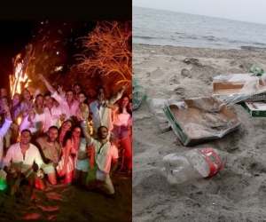 Fiesta de Estefanía Támara, en donde dejaron basura regada por la playa.