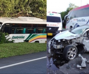 Accidente de tránsito entre un bus y un carro en la vía la Cordialidad.