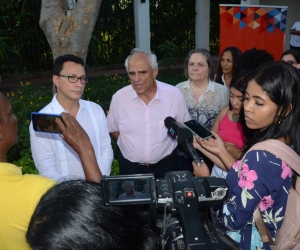 Carlos Caicedo y el expresidente Ernesto Samper, durante la rueda de prensa por encuentro del Grupo de Puebla.