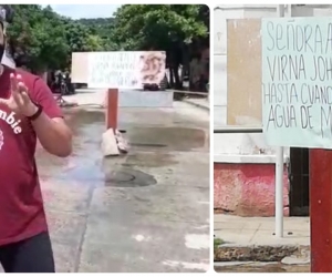 Protesta del barrio Pescaíto, este domingo, por reboses de agua de alcantarilla.