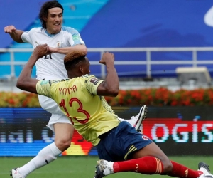 Momento del gol de Uruguay.