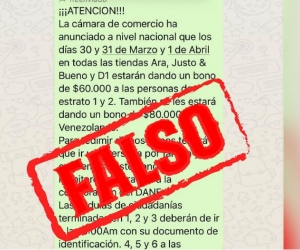 Falsa cadena de WhatsApp.
