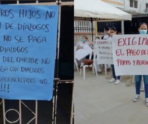 Los empleados exigen el pago de sus salarios. 