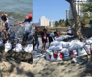 Comunidad organizada tratando de detener el proceso erosivo en Salguero.