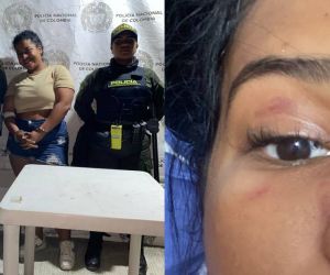 Heidis Llerena y la policía agredida.