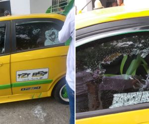 Taxi baleado, al parecer, en un intento de fleteo en Santa Marta.