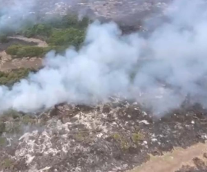 Toma aérea del incendio en el Parque Isla Salamanca.