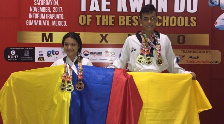 Heidy Yohana Mora Díaz y Matías Daniel Núñez Williams, taekwondistas cienagueros, quienes obtuvieron cinco medallas de oro y una de bronce en México.