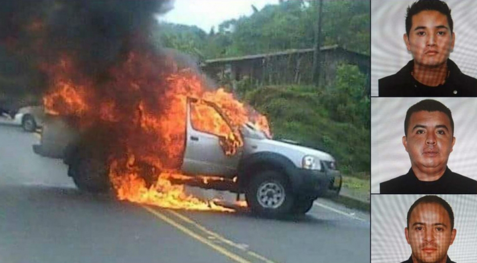 Zona Cero Así quedó la camioneta en que se transportaban los tres agentes.