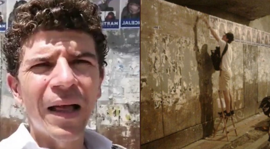 Cortesía Miguel 'Mono' Martínez refiriendose a la publicidad que colocó en el Teatro Santa Marta.