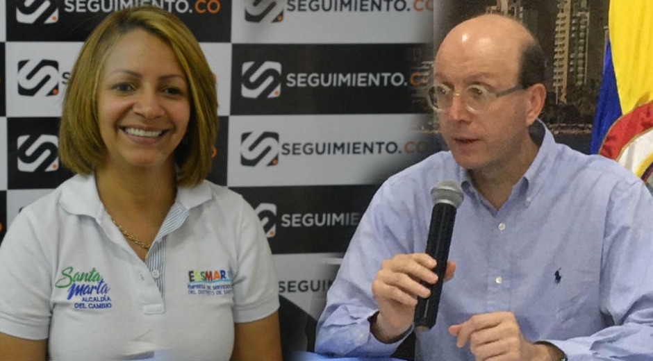 Archivo Ingrid Aguirre, gerente de la Essmar, y alcalde (e) Andrés Rugeles.