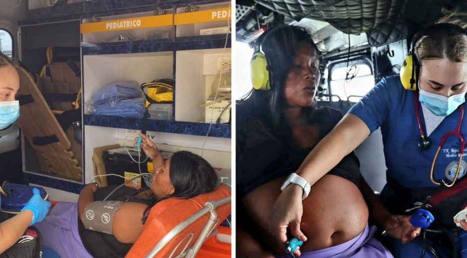 mujer atendida por cuerpo médico 