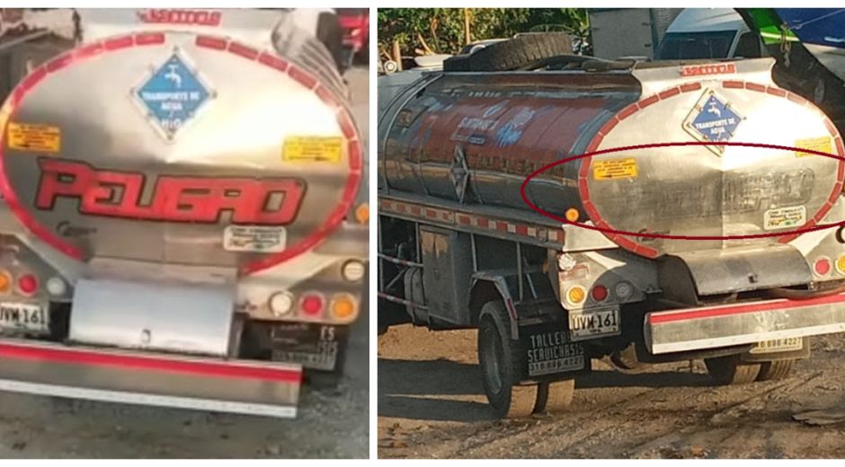 Evidencia de cómo usan camiones de transporte de combustibles, para transportar agua potable.