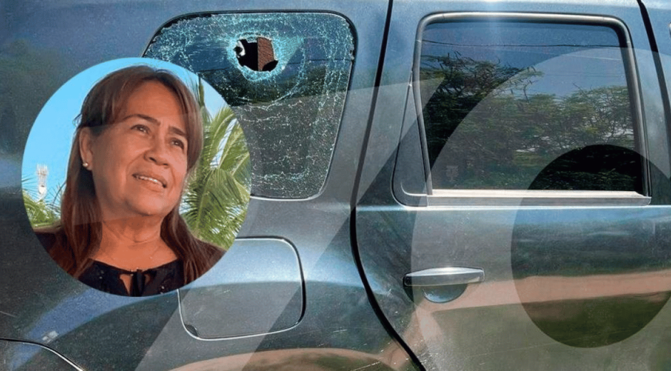Lissi Judith Camargo Noriega y la camioneta baleada.