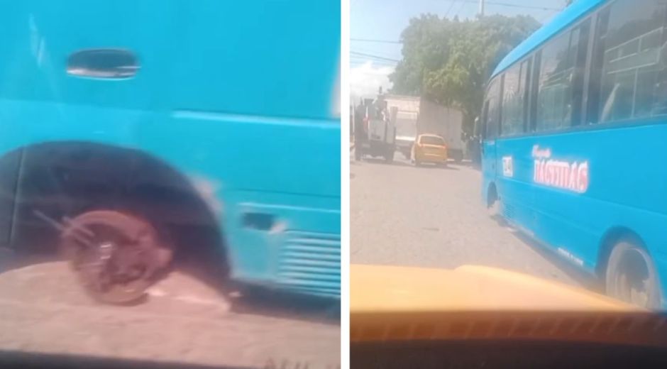 Cortesía El bus se quedó sin llanta en plena avenida.