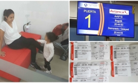 Nicole y su hija esperando en el aeropuerto. 