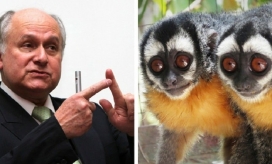 Manuel Elkin Patarroyo y dos ejemplares de monos nocturnos
