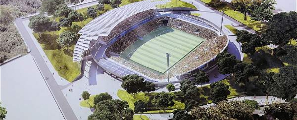 Primer diseño del nuevo estadio, con aforo para 28 mil espectadores. Ahora será para 18 mil. 